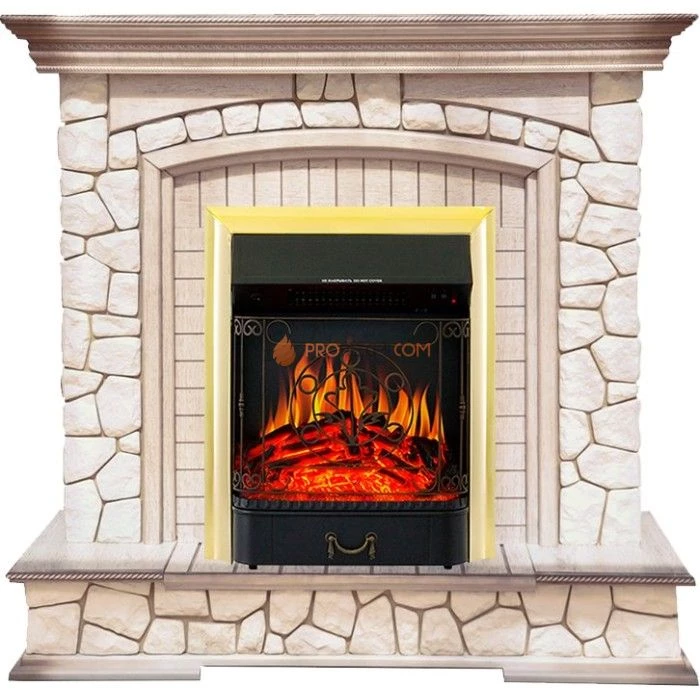 Каминокомплект Royal Flame Preston - Белый/Слоновая кость с патиной с очагом Majestic FX Brass