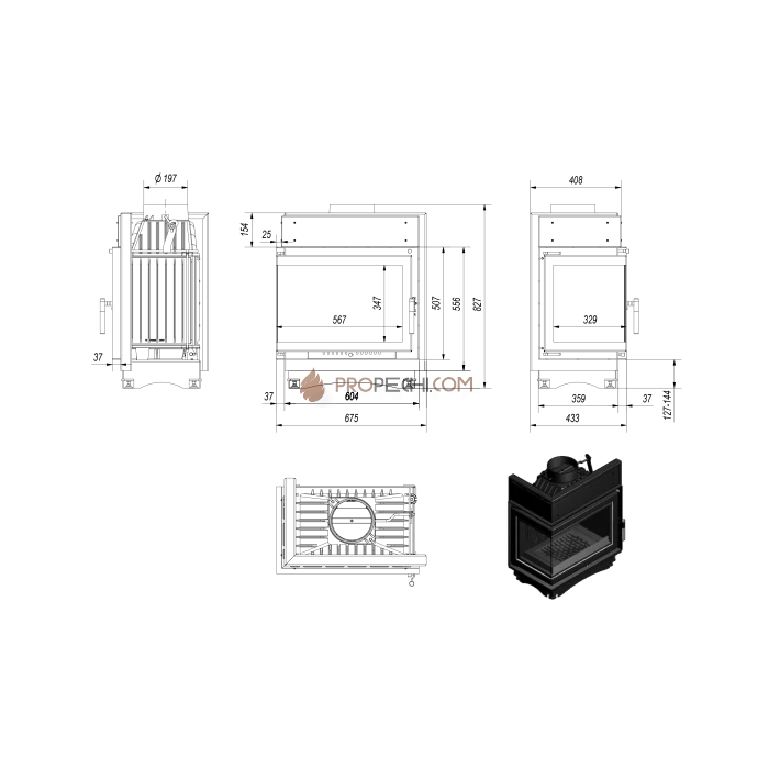 Каминная топка Kratki Maja/L/BS (угловое стекло слева)