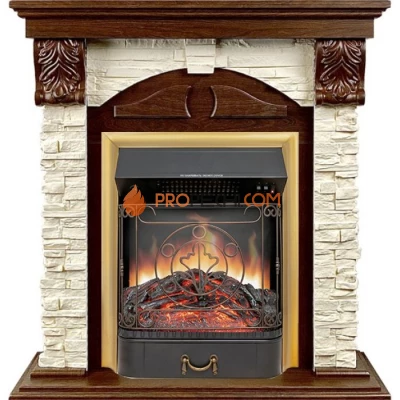 Каминокомплект Royal Flame Dublin (Разборный) - Орех каньон / Сланец с очагом Majestic FX Brass