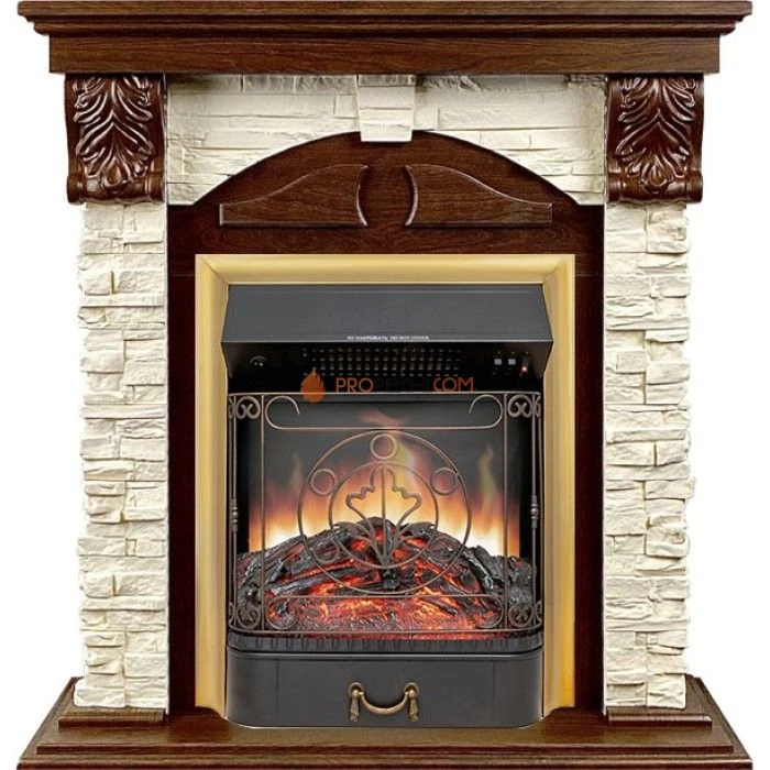 Каминокомплект Royal Flame Dublin (Разборный) - Орех каньон / Сланец с очагом Majestic FX Brass