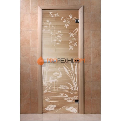 Дверь для бани DoorWood с рисунком Камышовый рай Прозрачная, 1800x600 мм