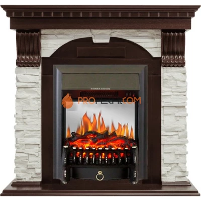 Каминокомплект Royal Flame Dublin - Темный дуб / Сланец белый с очагом Fobos FX M Black