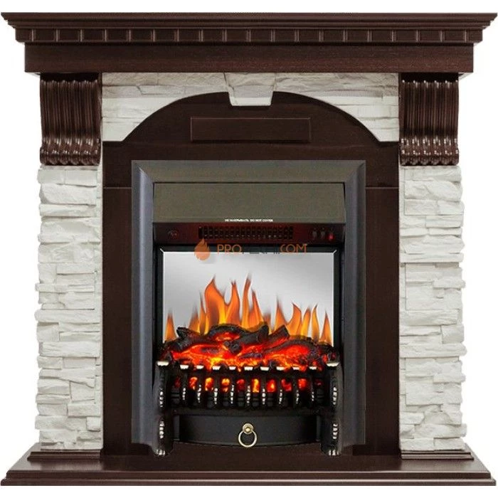 Каминокомплект Royal Flame Dublin - Темный дуб / Сланец белый с очагом Fobos FX M Black
