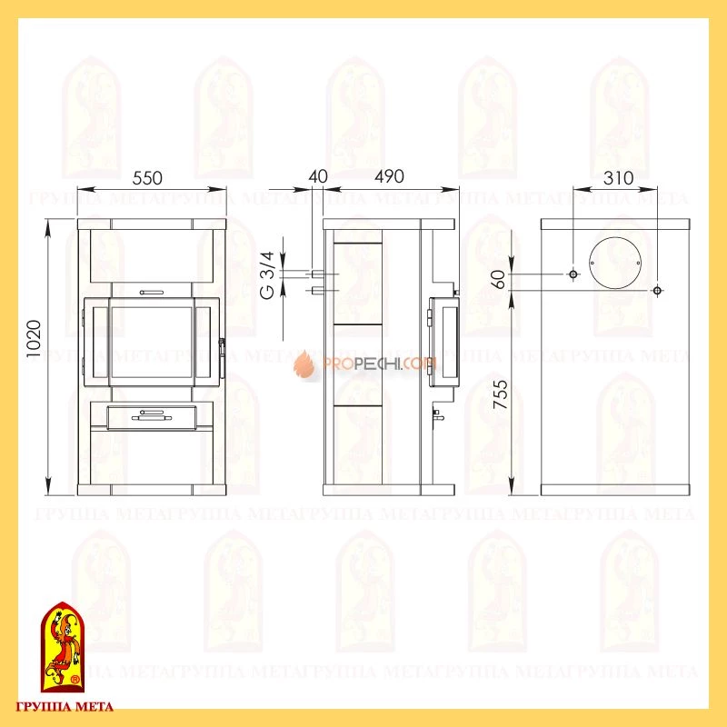 Печь-камин Мета-Бел Ангара Аква