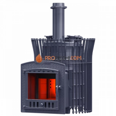 Чугунная печь для бани Гефест Авангард ЗК 35П2 Ураган в сетке Тюльпан