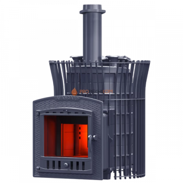 Чугунная печь для бани Гефест Авангард ЗК 35П2 Ураган в сетке Тюльпан