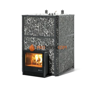 Дровяная печь для бани ИзиСтим Ялта 100 К/2024 в кожухе Хохлома черный