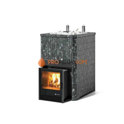 Дровяная печь для бани ИзиСтим Домна 45 К в полноценном наборном кожухе из пироксенита