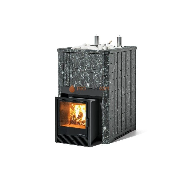 Дровяная печь для бани ИзиСтим Домна 45 К в полноценном наборном кожухе из пироксенита