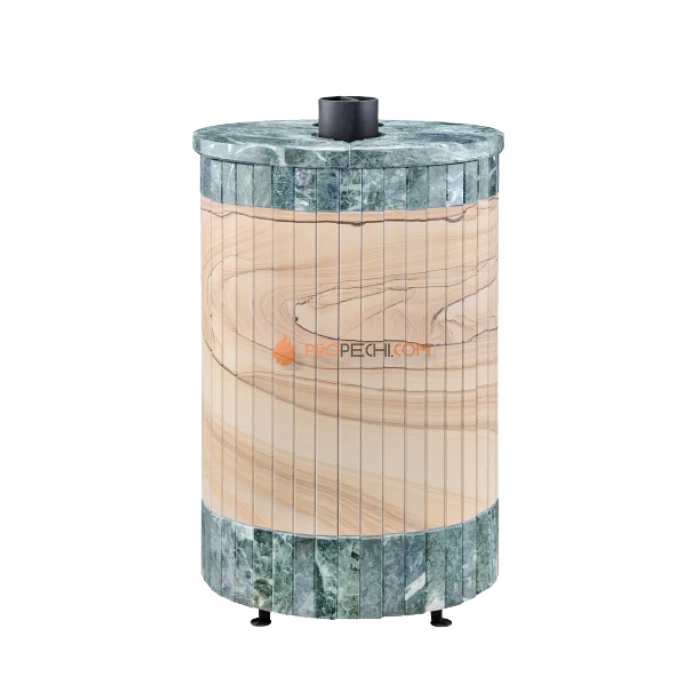 Дровяная печь для бани Ферингер Уют-18 до 18 м³ - Окаменевшее дерево перенесённый рисунок + Змеевик