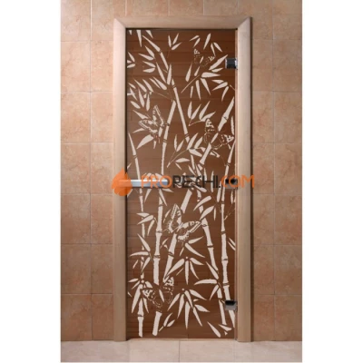 Дверь для бани DoorWood с рисунком Бамбук и бабочки Бронза, 1900x800 мм