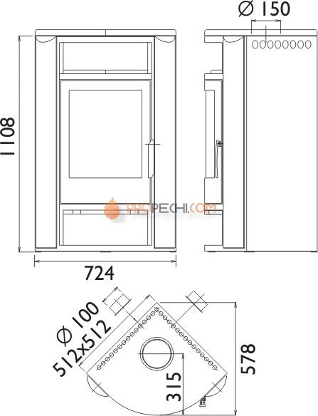 Печь-камин ABX Polar 6 угловой серая сталь