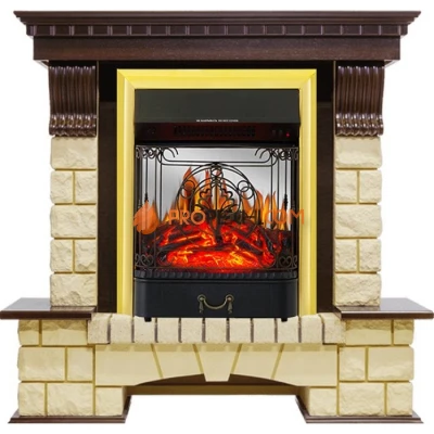 Каминокомплект Royal Flame Pierre Luxe - Темный дуб / Шампань с очагом Majestic FX M Brass