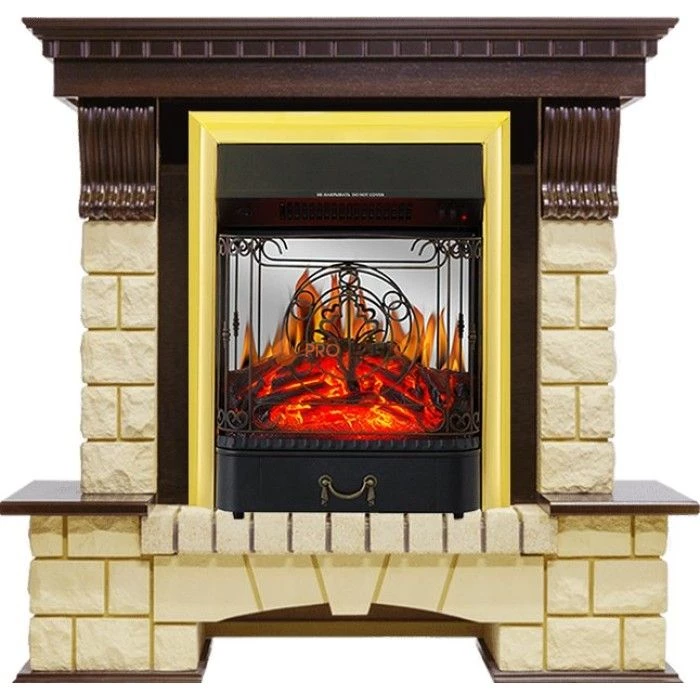 Каминокомплект Royal Flame Pierre Luxe - Темный дуб / Шампань с очагом Majestic FX M Brass