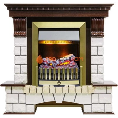 Каминокомплект Dimplex Pierre Luxe угловой - Темный дуб / Белый (Высота 1020мм) с очагом Danville Antique Brass FB2