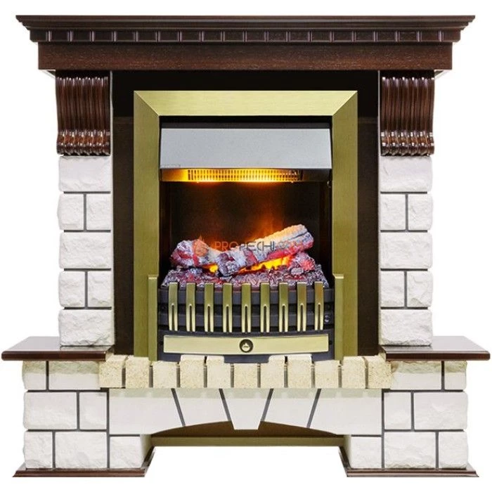 Каминокомплект Dimplex Pierre Luxe - Темный дуб / Белый (Высота 1020мм) с очагом Danville Antique Brass FB2