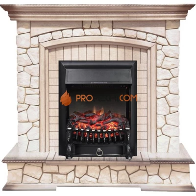 Каминокомплект Royal Flame Preston - Белый/Слоновая кость с патиной с очагом Fobos FX Black