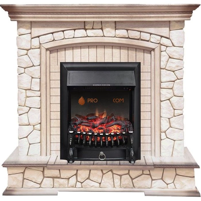 Каминокомплект Royal Flame Preston - Белый/Слоновая кость с патиной с очагом Fobos FX Black