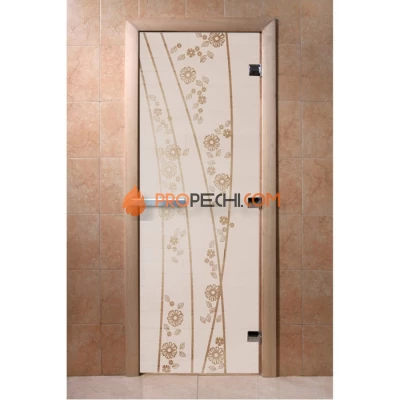 Дверь для бани DoorWood с рисунком Весна цветы Сатин, 1800x600 мм