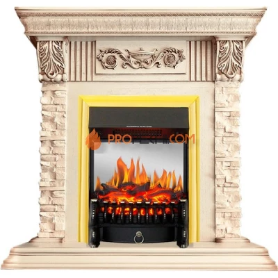 Каминокомплект Royal Flame Luxemburg (каменный) - Сланец/Cлоновая кость с патиной с очагом Fobos FX M Brass