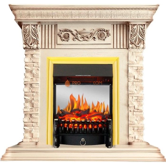 Каминокомплект Royal Flame Luxemburg (каменный) - Сланец/Cлоновая кость с патиной с очагом Fobos FX M Brass