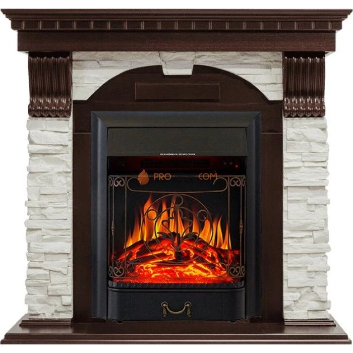 Каминокомплект Royal Flame Dublin угловой - Темный дуб / Сланец белый с очагом Majestic FX Black