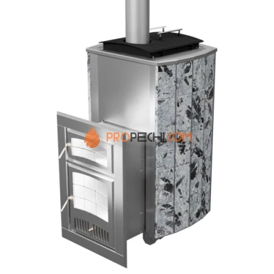 Дровяная печь для бани Инжкомцентр ВВД Чародейка М Русский пар (серпентинит Премиум), дымоход сверху