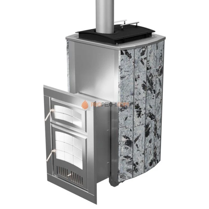 Дровяная печь для бани Инжкомцентр ВВД Чародейка М Русский пар (серпентинит Премиум), дымоход сверху