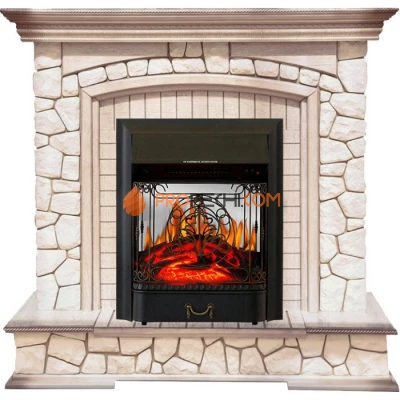 Каминокомплект Royal Flame Preston - Белый/Слоновая кость с патиной с очагом Majestic FX M Black