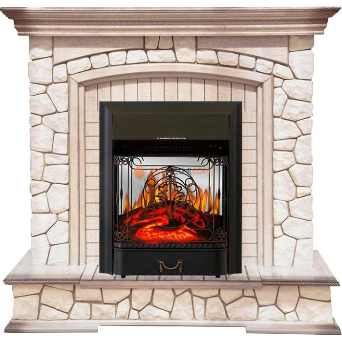 Каминокомплект Royal Flame Preston - Белый/Слоновая кость с патиной с очагом Majestic FX M Black
