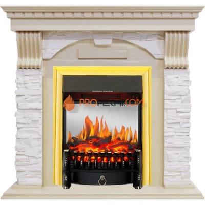 Каминокомплект Royal Flame Dublin - Слоновая кость с патиной / Сланец крем с очагом Fobos FX M Brass