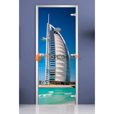 Стеклянная межкомнатная дверь DoorWood с фотопечатью City-02, 2000х800 мм