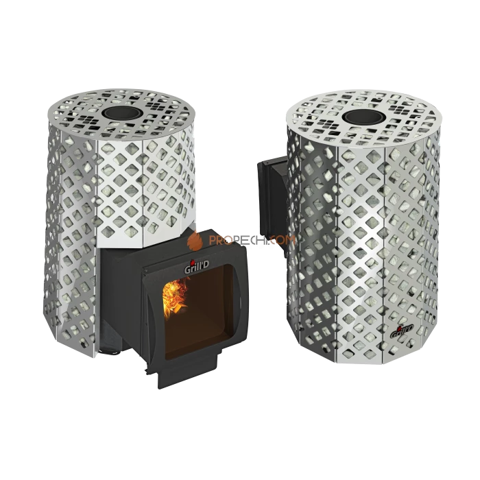 Дровяная печь для бани Grill’D Violet Steel Romb Long Window Max (Камень колотый 100 кг)