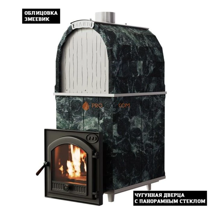 Чугунная печь для бани Инжкомцентр ВВД Калита Арочная PRO (змеевик) с чугунной дверцей