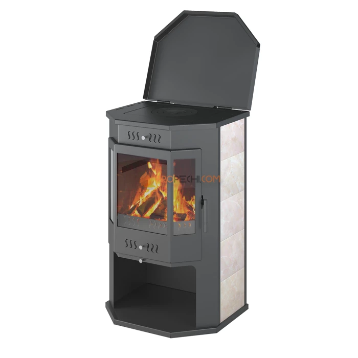 Печь-Камин ASTON 12 кВт (200 м³) Призматик с плитой