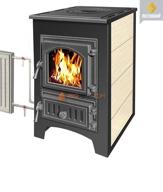 Печь-камин Везувий ПК01 (270) с плитой и т/о (беж.) 9 кВт