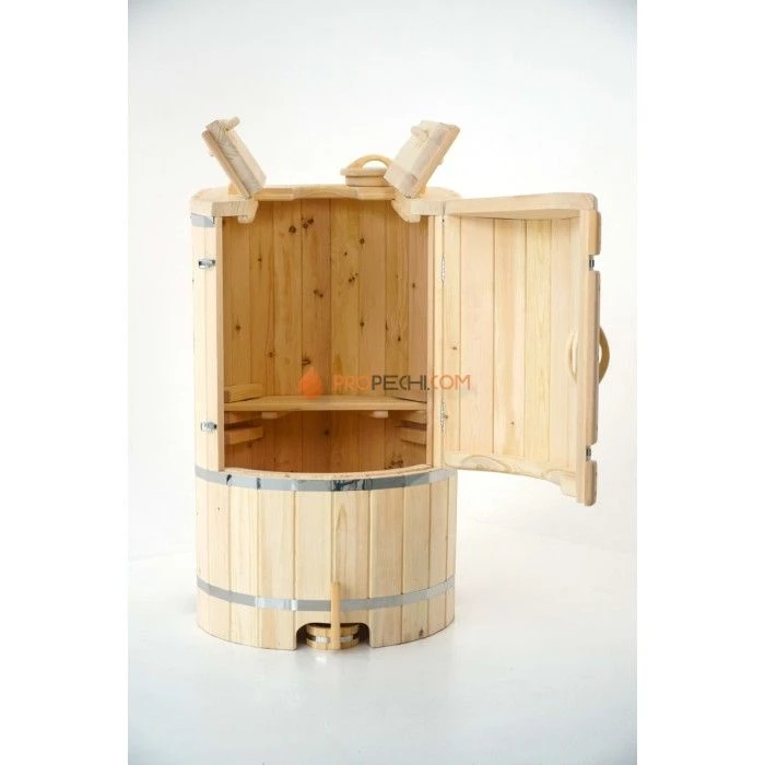 Фитобочка круглая НКЗ STANDARD из кедра, (ШИП-ПАЗ), со скошенной крышкой, диаметр 78 см, высота 130 см / 25 мм (КРЫШКА/ДНО 4см)