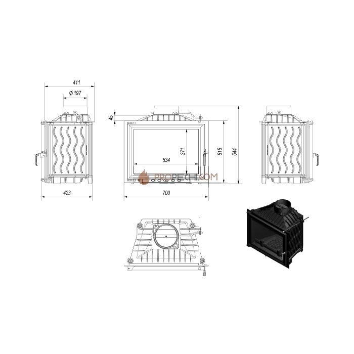 Каминная топка Kratki ERYK/700 12 кВт