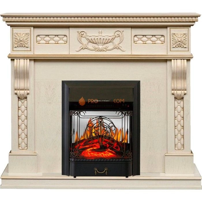 Каминокомплект Royal Flame Corsica - Слоновая кость с патиной (Ширина 1100) с очагом Majestic FX M Black