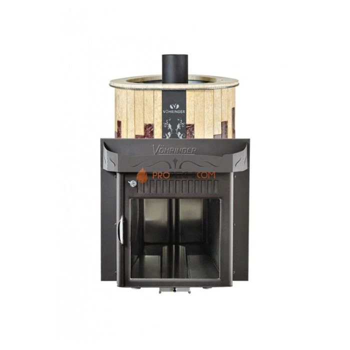 Дровяная печь для сауны Ферингер Макси До 30 м³ - Сильвия Оро + Россо Леванте - обрамление Камень