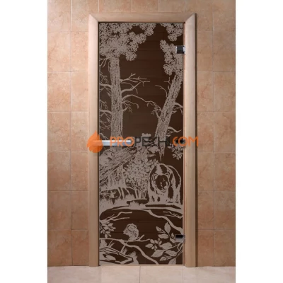Дверь для бани DoorWood с рисунком Мишки Черный жемчуг, 2000x800 мм