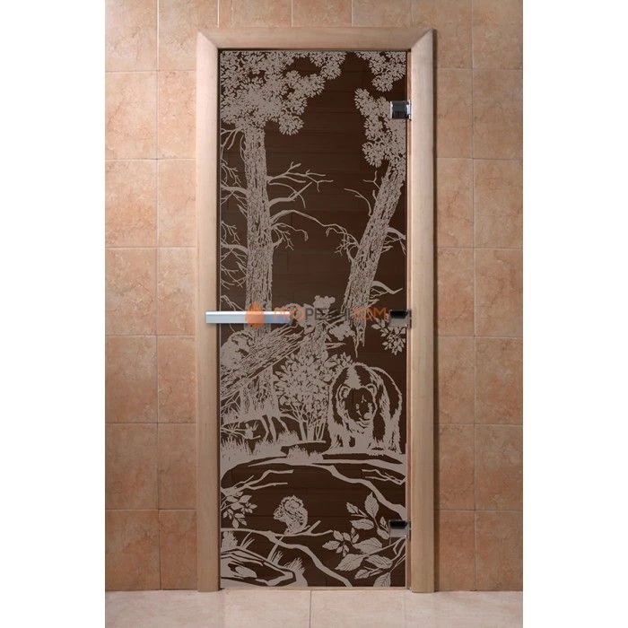 Дверь для бани DoorWood с рисунком Мишки Черный жемчуг, 2000x800 мм