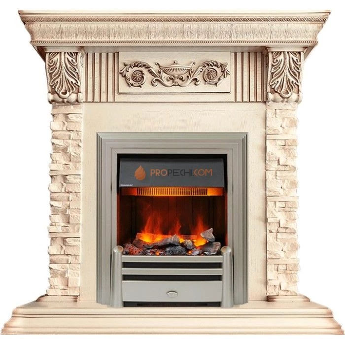 Каминокомплект Dimplex Luxemburg (каменный) - Сланец/Cлоновая кость с патиной с очагом Chesford