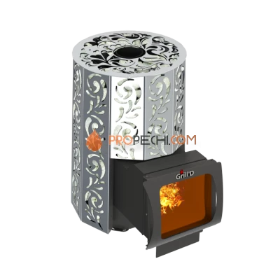 Дровяная печь для бани Grill’D Violet Steel Long Window Max (Камень колотый 100 кг)