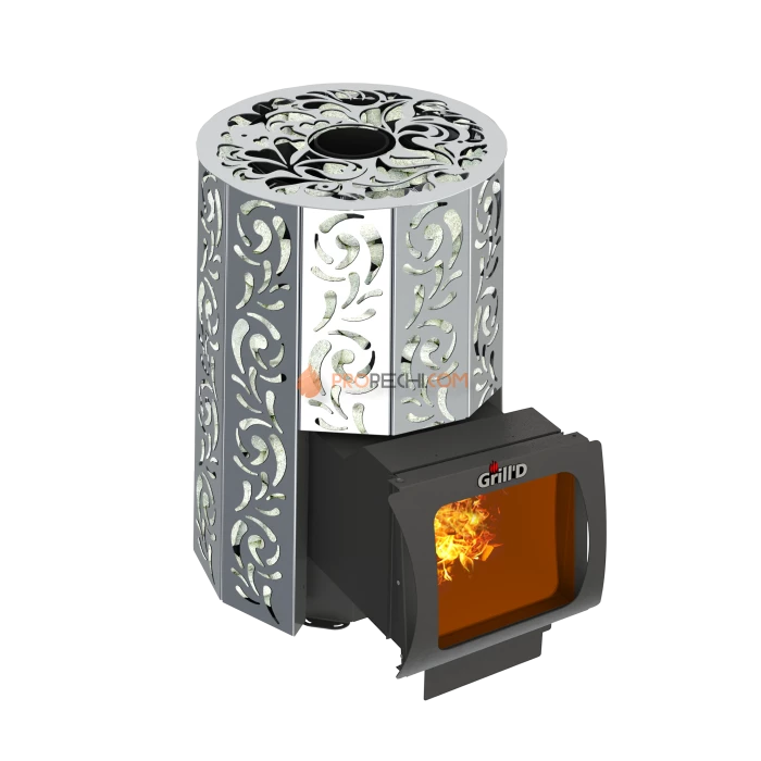 Дровяная печь для бани Grill’D Violet Steel Long Window Max (Камень колотый 100 кг)