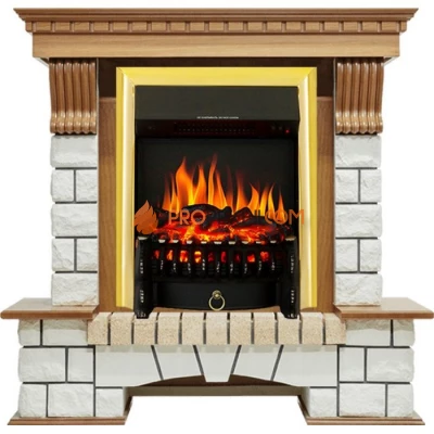 Каминокомплект Royal Flame Pierre Luxe - Дуб / Белый с очагом Fobos FX Brass