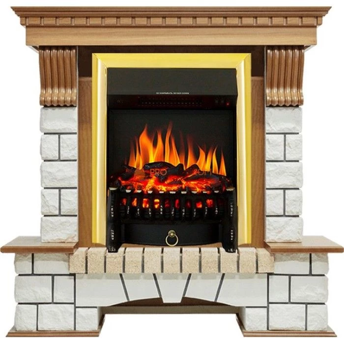 Каминокомплект Royal Flame Pierre Luxe - Дуб / Белый с очагом Fobos FX Brass
