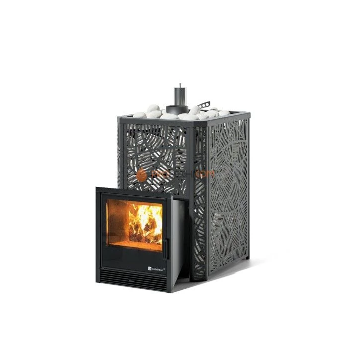 Дровяная печь для бани ИзиСтим Ялта 25 К/2024 в кожухе Модерн черный