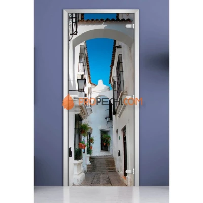 Стеклянная межкомнатная дверь DoorWood с фотопечатью City-01, 2000х600 мм