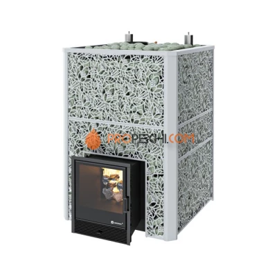 Дровяная печь для бани ИзиСтим Ялта 100 К/2024 в кожухе Хохлома серый